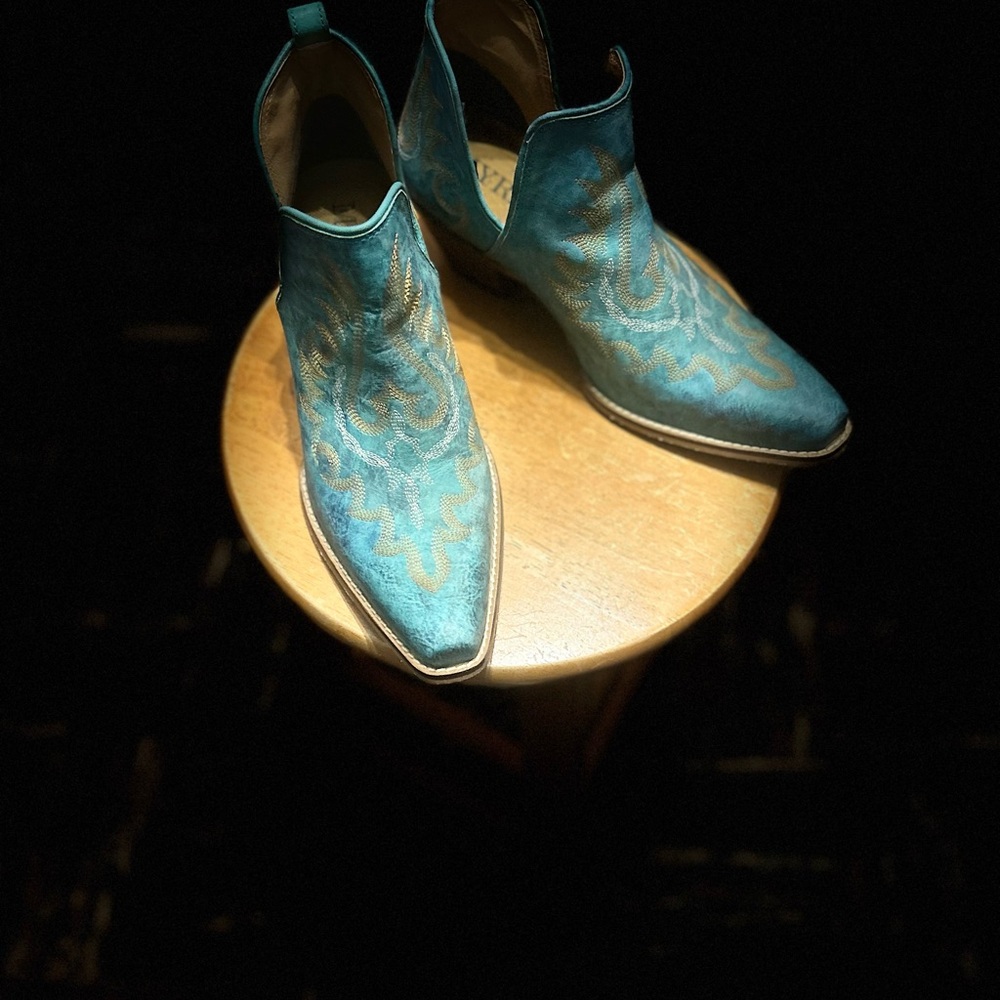 Turquoise Western Ankle Boots